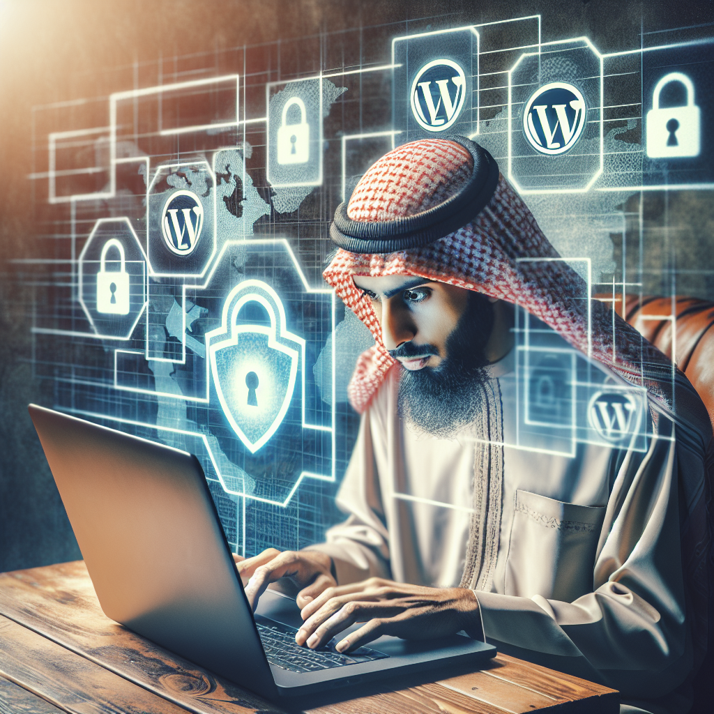 Developer updating a site in line with current WordPress security trends with digital lock graphics in the background.