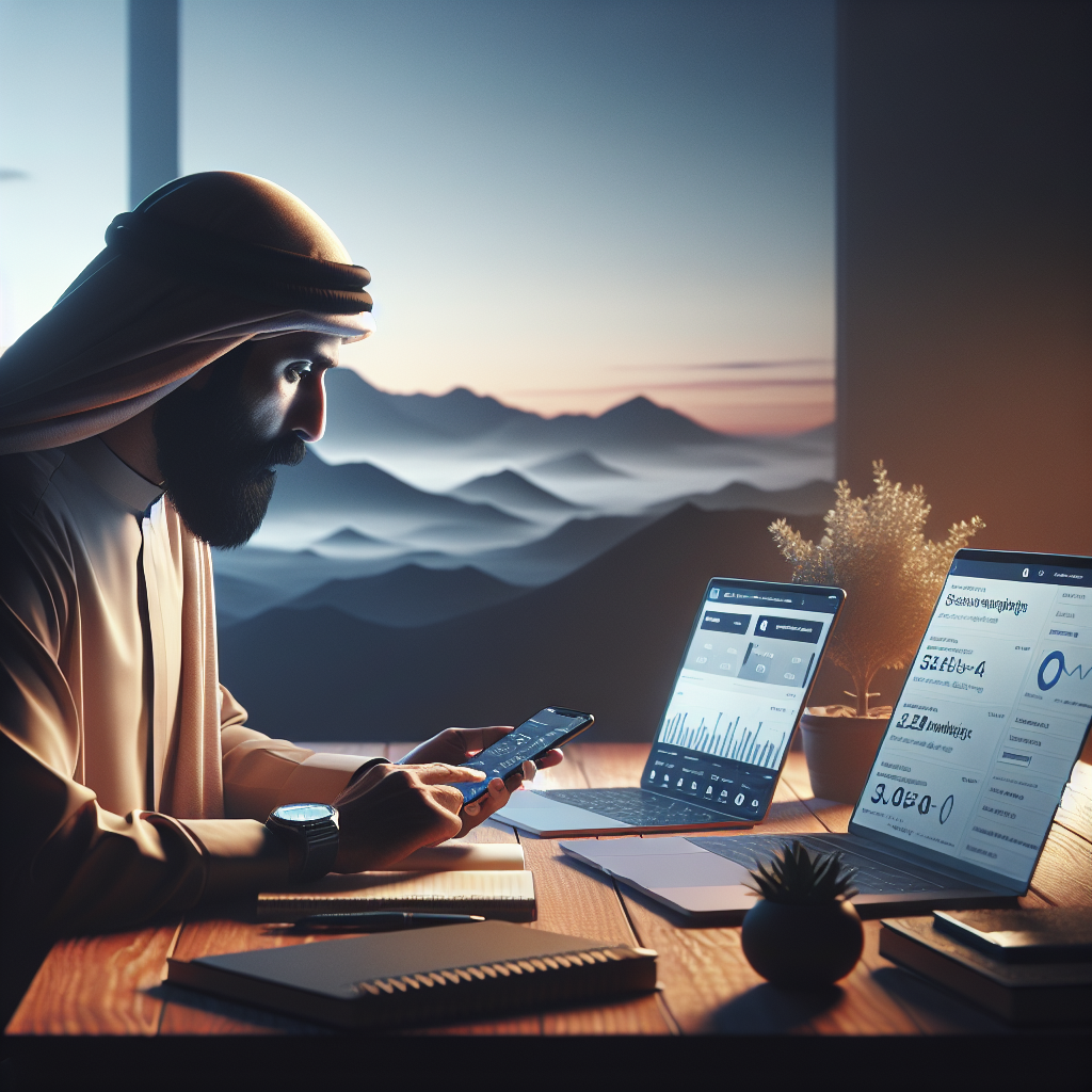 Creator reviewing analytics for social media landing pages on laptop and phone