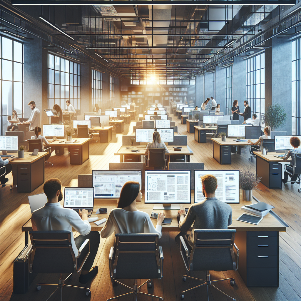 Modern collaborative workspace using paperless office solutions with minimal paper and digital devices