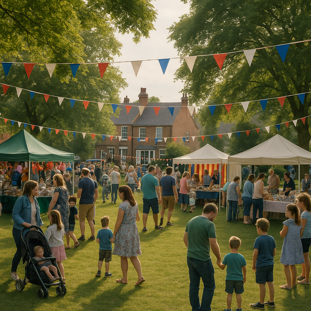 Local community fair showing residents enjoying a sunny day in Westville