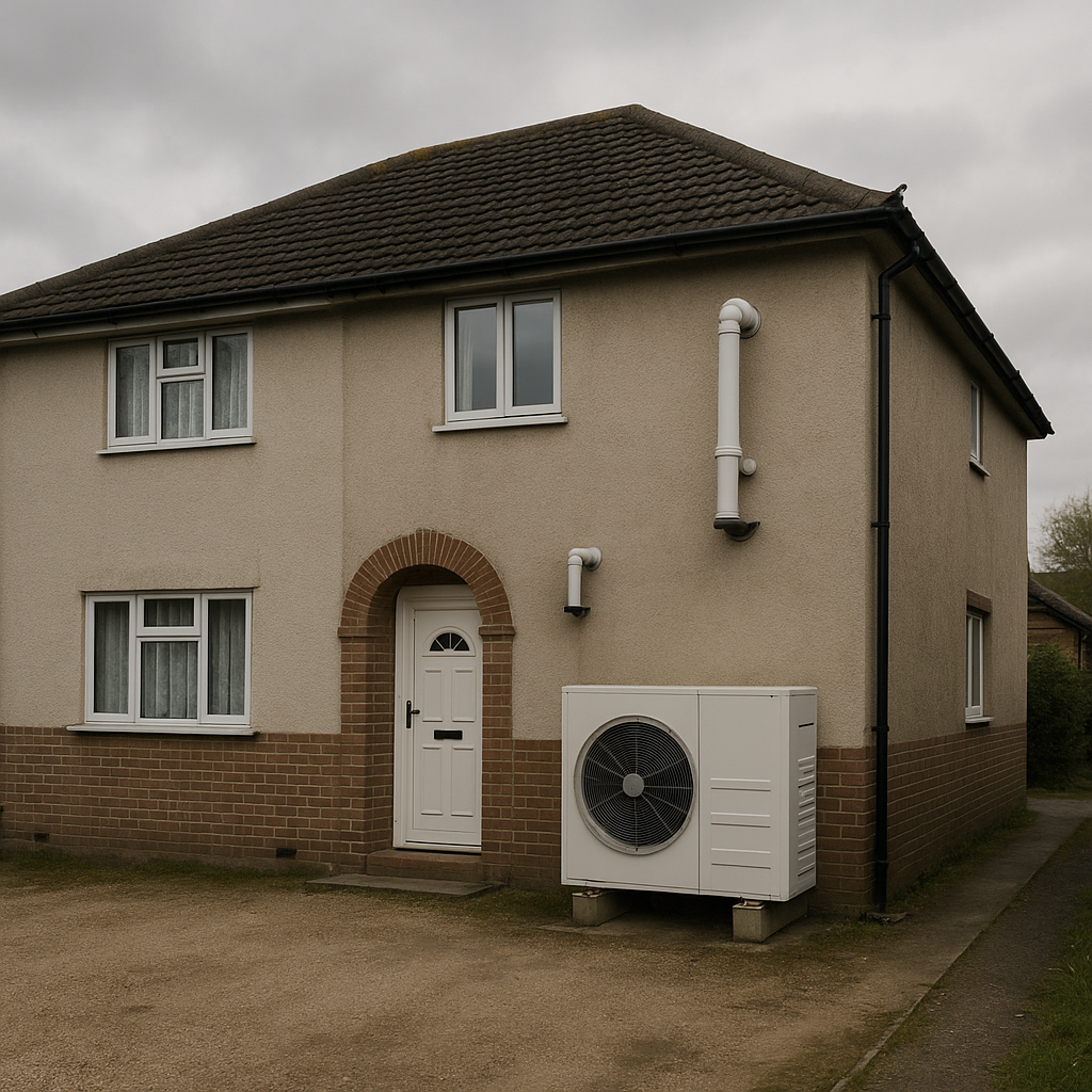 Outdoor unit working alongside a boiler as part of hybrid heating systems for a UK house