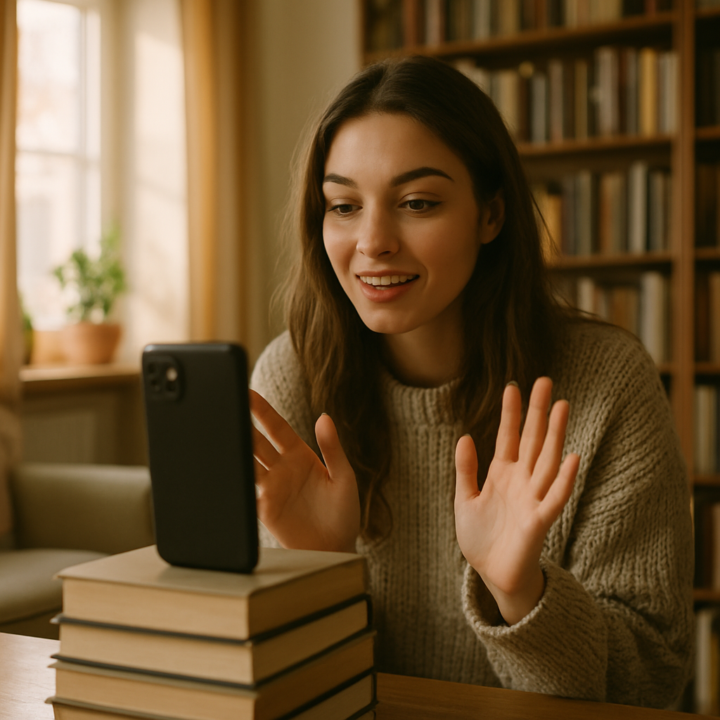 A young woman filming content at home representing the world of micro-influencers and niche creators