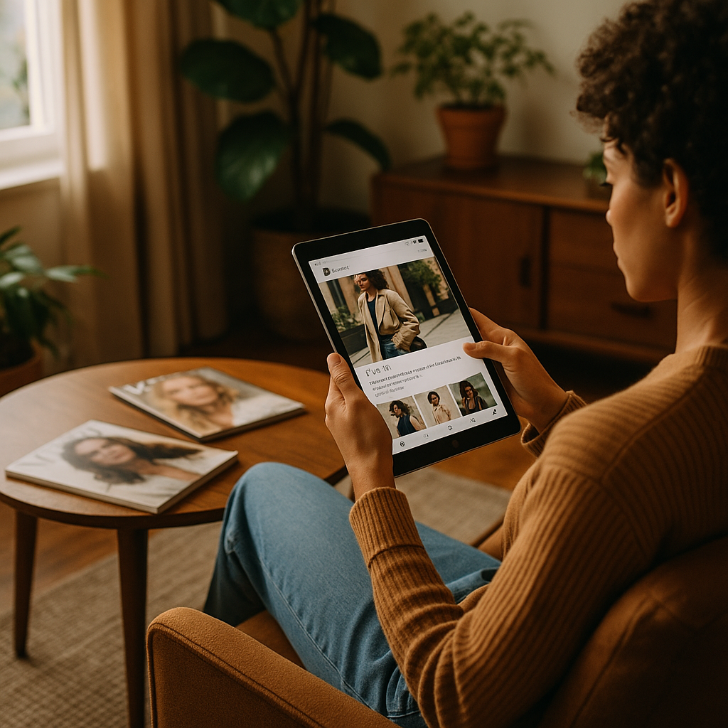 Person discovering micro-influencers on social media while relaxing at home