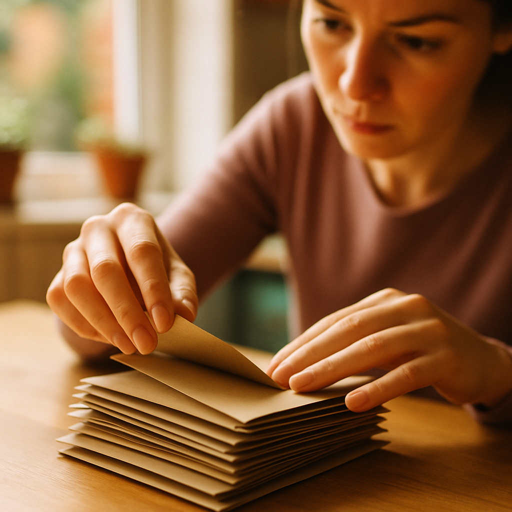 Close-up of hands sorting envelopes, capturing the focus required for unusual world records 2026 attempts
