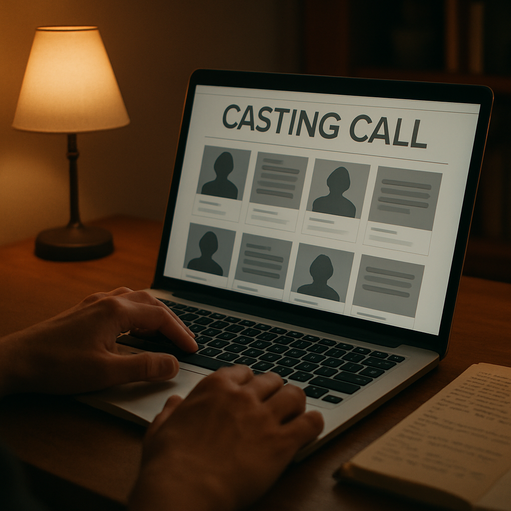 Person researching open casting calls online as part of the process of how to get on reality TV UK