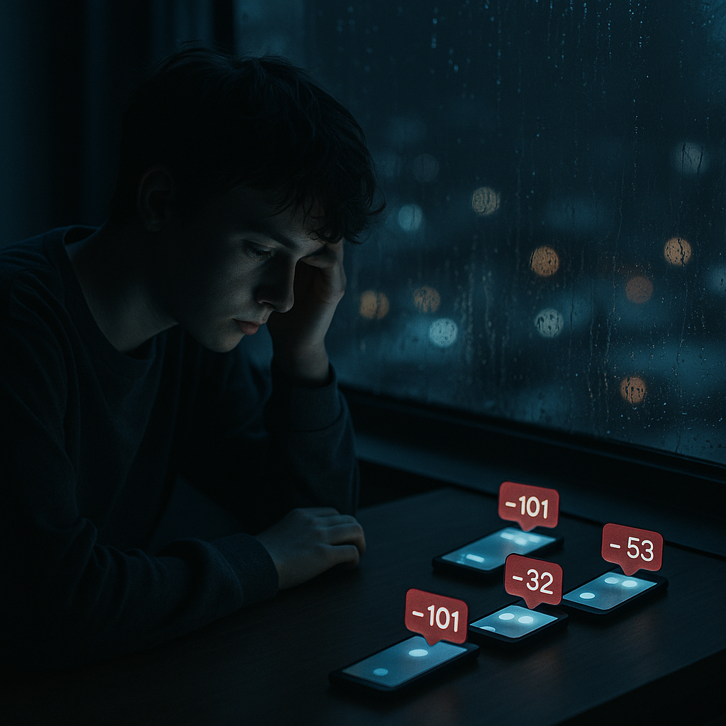 Person staring at fading social media notifications, representing life after going viral