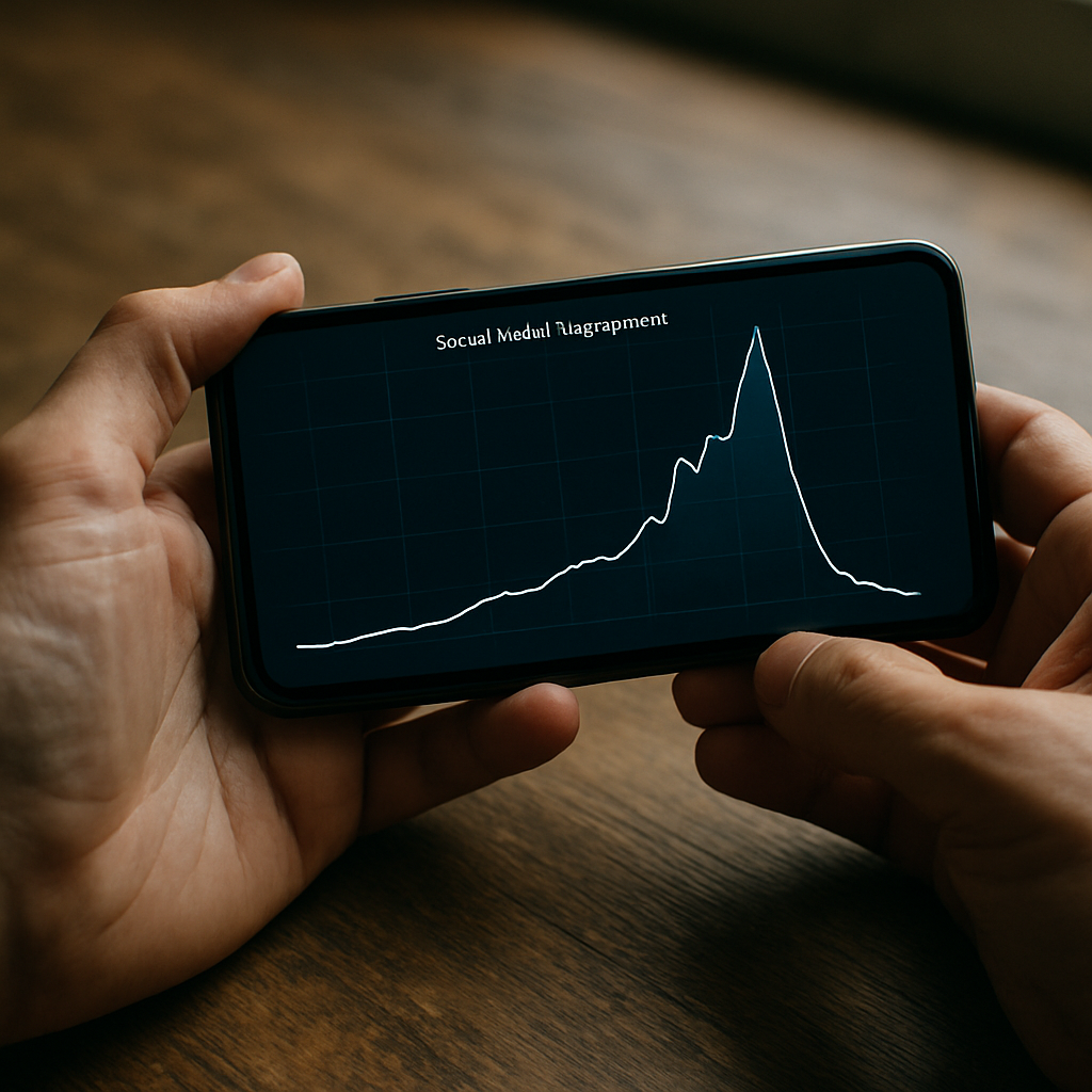Smartphone showing viral engagement spike and crash, illustrating the reality of life after going viral