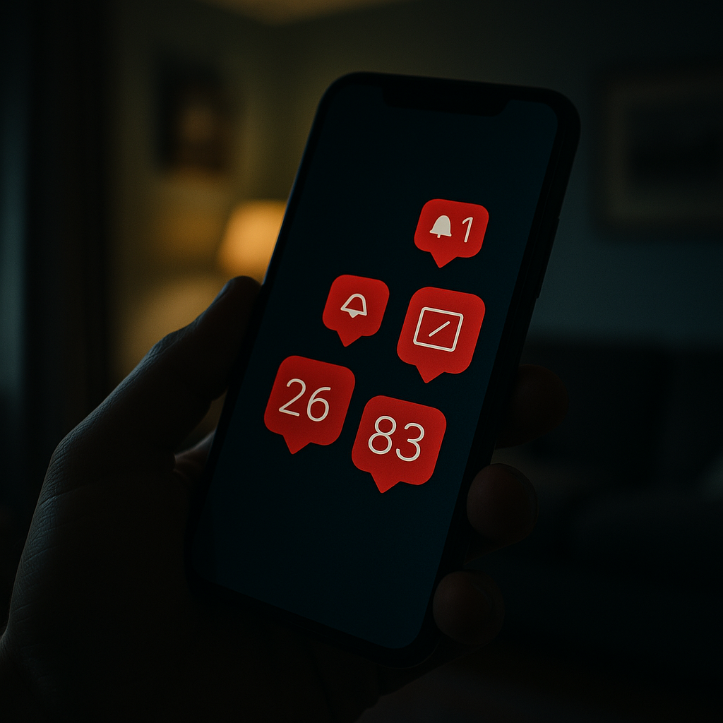 Close-up of a mobile phone showing notification overload, symbolising the viral moment experience
