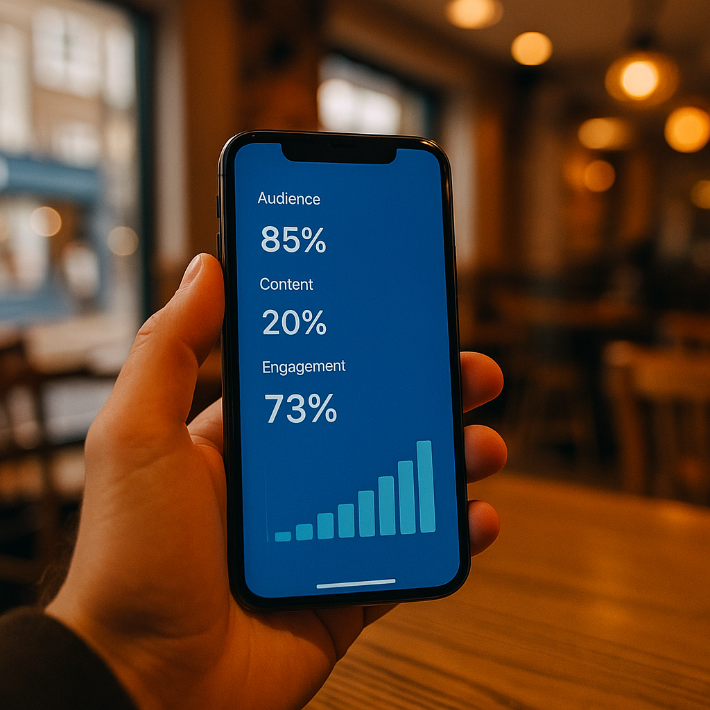 Smartphone showing high engagement analytics for a niche creator account