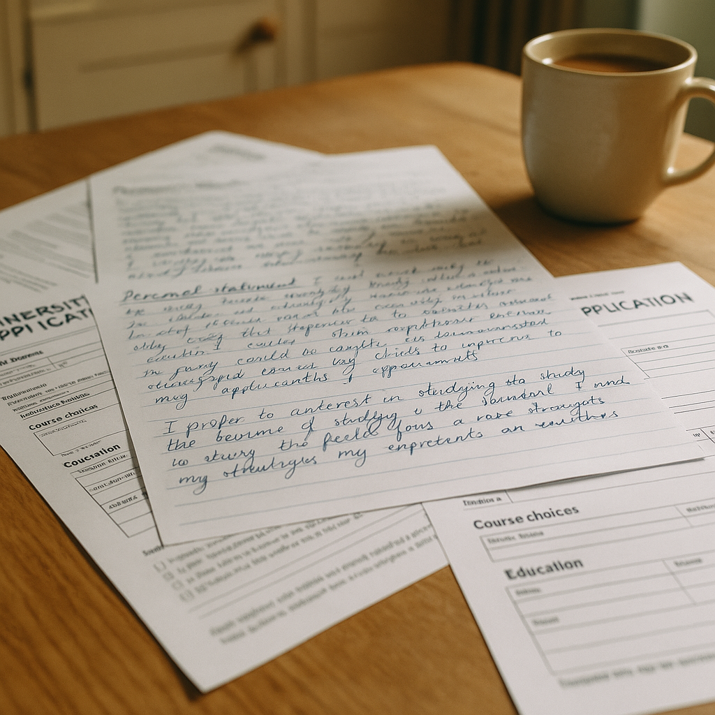 Close-up of a UCAS personal statement draft on paper, showing the detail behind a ucas personal statement goes viral uk story